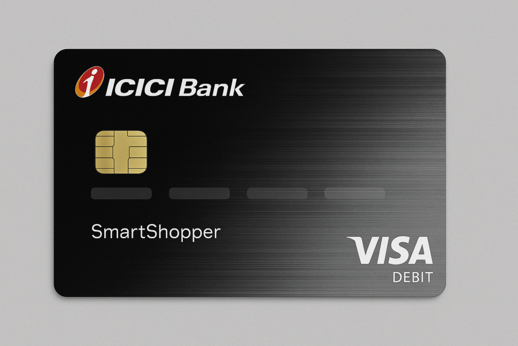 Black-and-gray ICICI Bank Visa debit card (‘SmartShopper’) | How to Get Cash from a Credit Card in USA