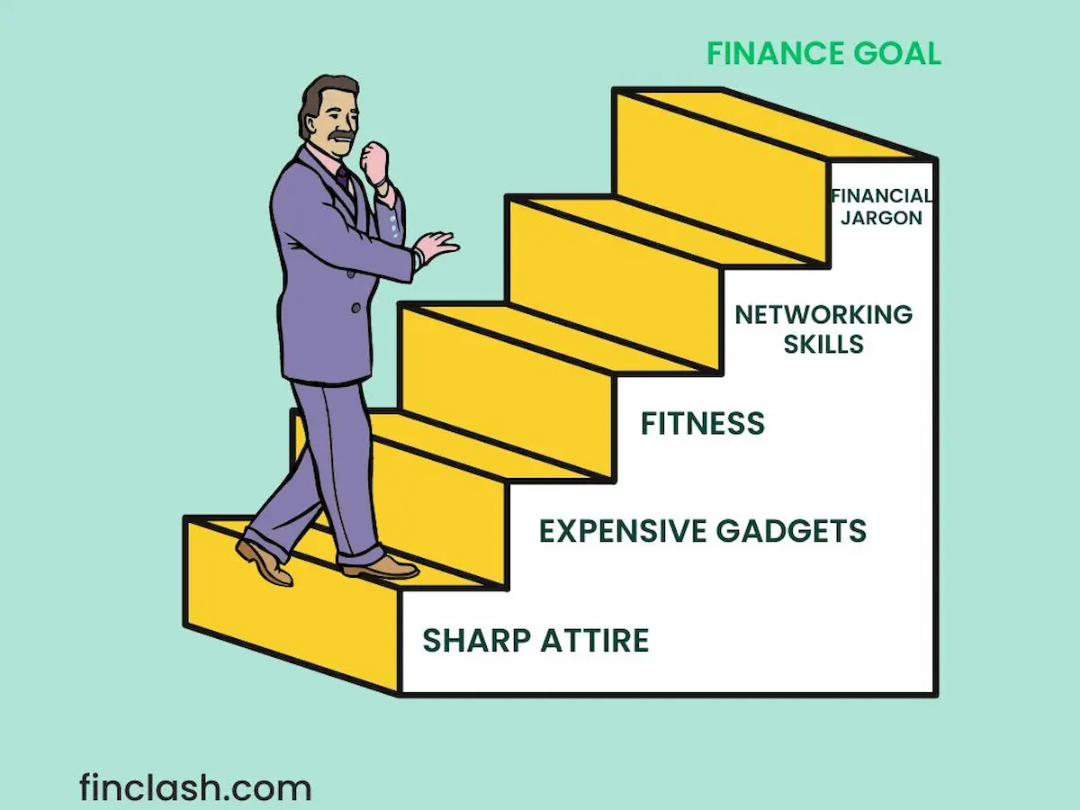 a person walk on success stair of finance goal with the help of finance bro starter pack