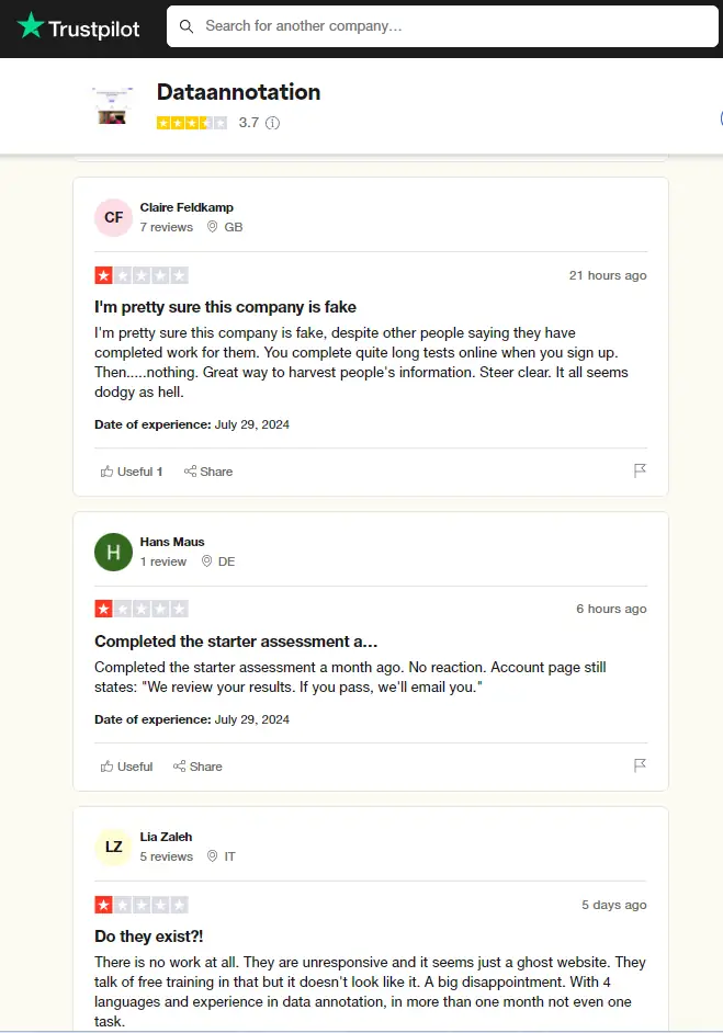 Data Annotation Tech reviews at Trustpilot 